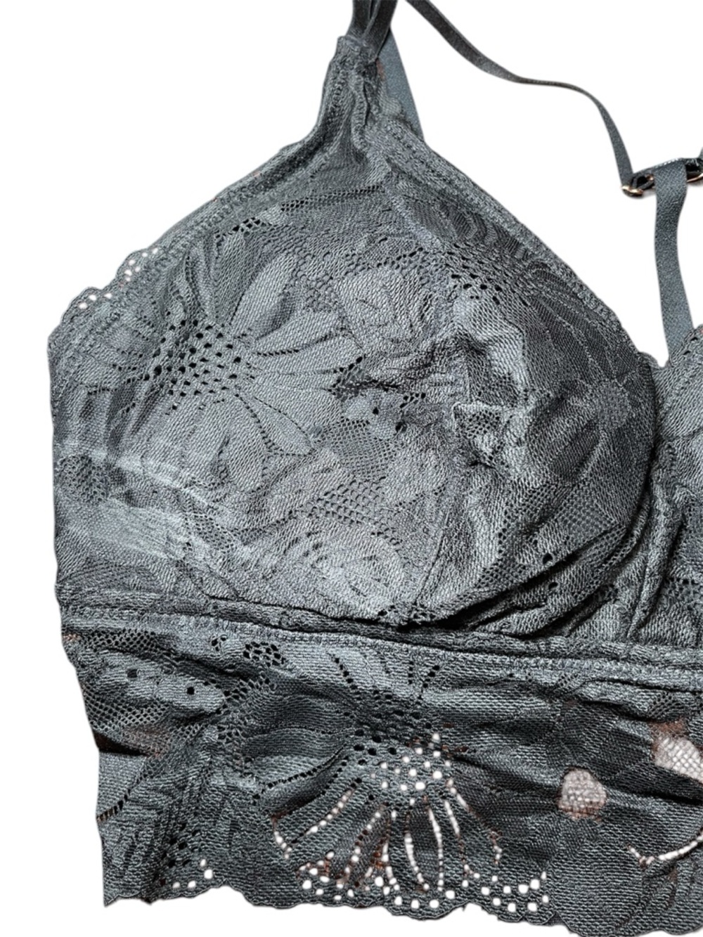 Aerie Bralette Black Padded Lace Racerback Gold Hardware Floral Boho XL - Picture 3 of 13